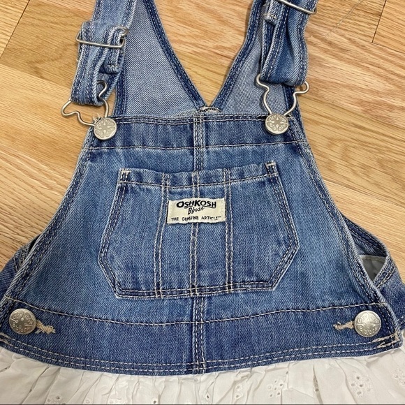 OshKosh Eyelet Denim Overall Dress Sz 2T White Dressall Jean White Lace Girls - Picture 3 of 5
